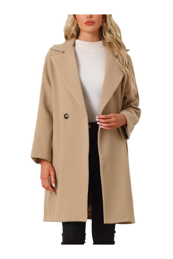 Women's Notch Lapel Collar 3/4 Sleeve Double Breast Winter Coat