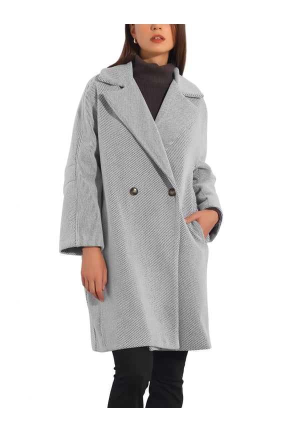 Women's Notch Lapel Collar 3/4 Sleeve Double Breast Winter Coat