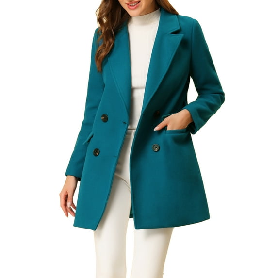 INSPIRE CHIC Women's Notch Lapel Double Breasted Belted Mid Length Trenchcoat M Lake Blue