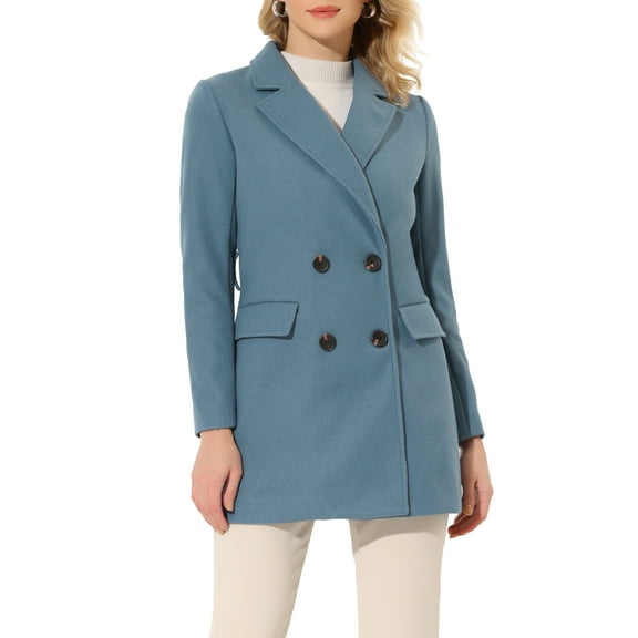 INSPIRE CHIC Women's Notch Lapel Double Breasted Belted Mid Length Trenchcoat XL Grey Blue