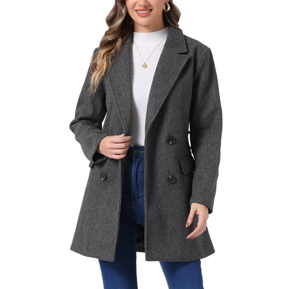 INSPIRE CHIC Women's Notch Lapel Double Breasted Belted Mid Length Trenchcoat XS Dark Grey