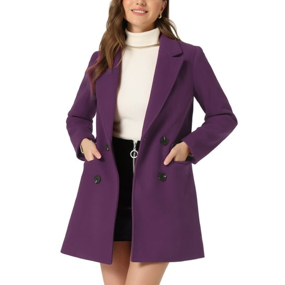 INSPIRE CHIC Women's Notch Lapel Double Breasted Belted Mid Length Trenchcoat XS Deep Purple