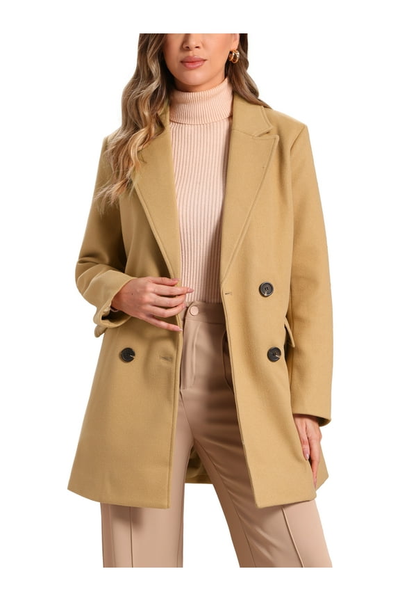 Women's Notch Lapel Double Breasted Belted Mid Length Trenchcoat XS Khaki