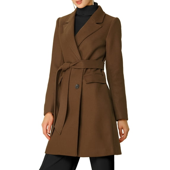 INSPIRE CHIC Women's Notch Lapel Double Breasted Belted Mid Length Trenchcoat S Deep Brown