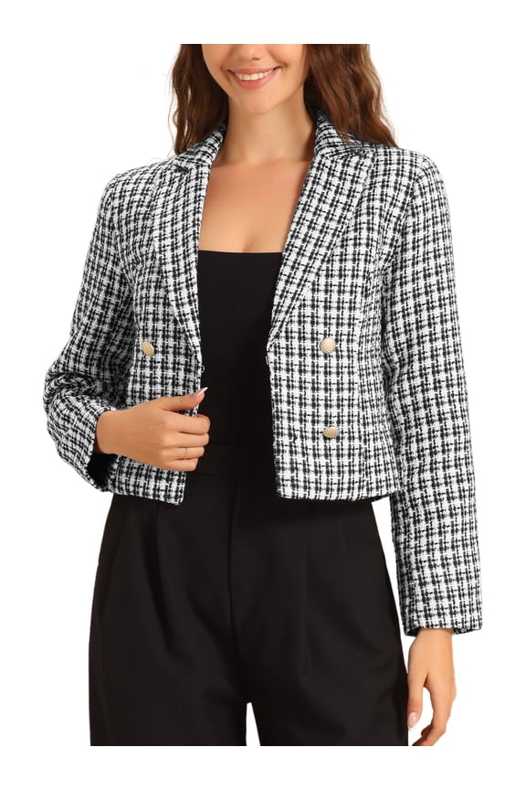 Women's Notch Lapel Jacket Office Long Sleeve Casual Blazer Jackets M White Black