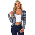 thumbnail image 1 of INSPIRE CHIC Women's Notched Lapel Button Decor Thin Striped Blazer XS Blue, 1 of 6
