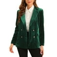 thumbnail image 1 of INSPIRE CHIC Women's Notched Lapel Button Front Long Sleeve Double Breasted Velvet Blazer S Dark Green, 1 of 6