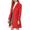 thumbnail image 1 of Allegra K Women's Notched Lapel Collar Double Breasted Mid Length Overcoat, 1 of 8