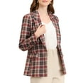 thumbnail image 1 of INSPIRE CHIC Women's Blazers Notched Lapel Long Sleeve One Button Plaid Blazer Brown Red S, 1 of 8