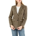 thumbnail image 1 of INSPIRE CHIC Women's Blazers Notched Lapel Long Sleeve One Button Plaid Blazer Coffee XS, 1 of 8