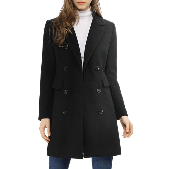 INSPIRE CHIC Women's Winter Coat Notched Lapel Double Breasted Trench Coat L Blacks