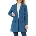 thumbnail image 1 of INSPIRE CHIC Women's Winter Coat Notched Lapel Double Breasted Trench Coat L Blue Gray, 1 of 7
