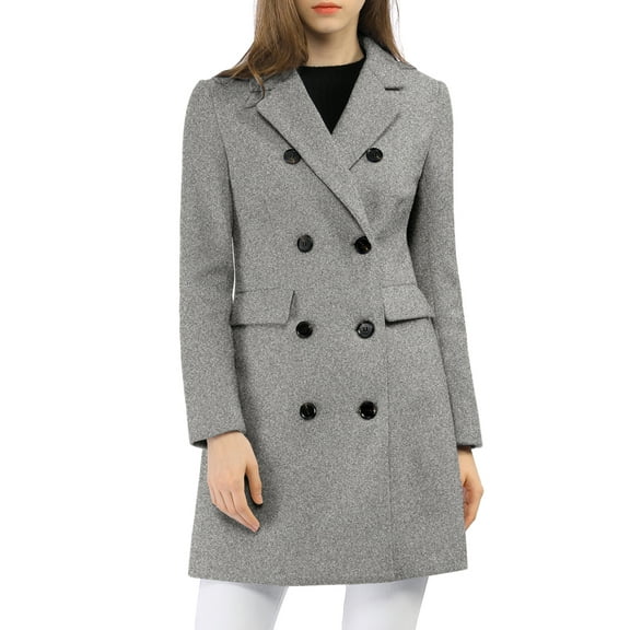INSPIRE CHIC Women's Winter Coat Notched Lapel Double Breasted Trench Coat L Grey