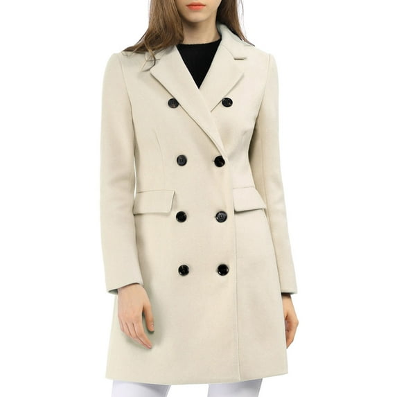 INSPIRE CHIC Women's Winter Coat Notched Lapel Double Breasted Trench Coat M Beige