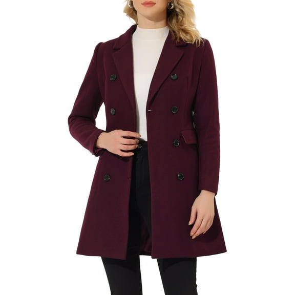 INSPIRE CHIC Women's Winter Coat Notched Lapel Double Breasted Trench Coat M Mulberry