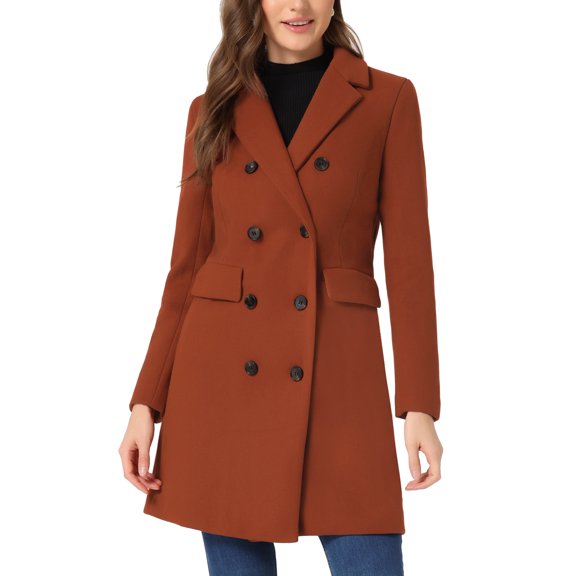 INSPIRE CHIC Women's Winter Coat Notched Lapel Double Breasted Trench Coat M Reddish Brown