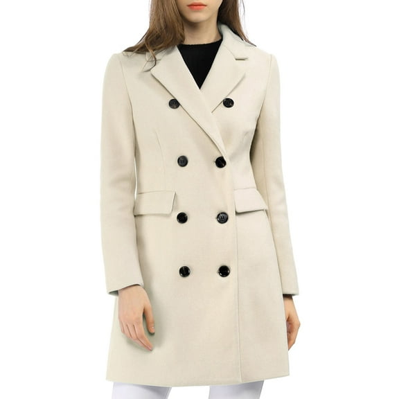 INSPIRE CHIC Women's Winter Coat Notched Lapel Double Breasted Trench Coat S Beige