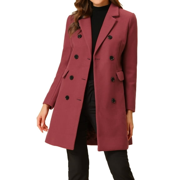 INSPIRE CHIC Women's Winter Coat Notched Lapel Double Breasted Trench Coat S Watermelon Red