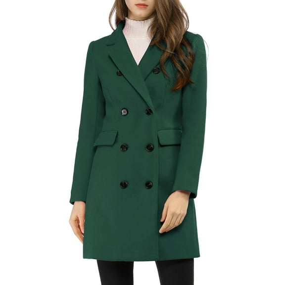 INSPIRE CHIC Women's Winter Coat Notched Lapel Double Breasted Trench Coat XL Green