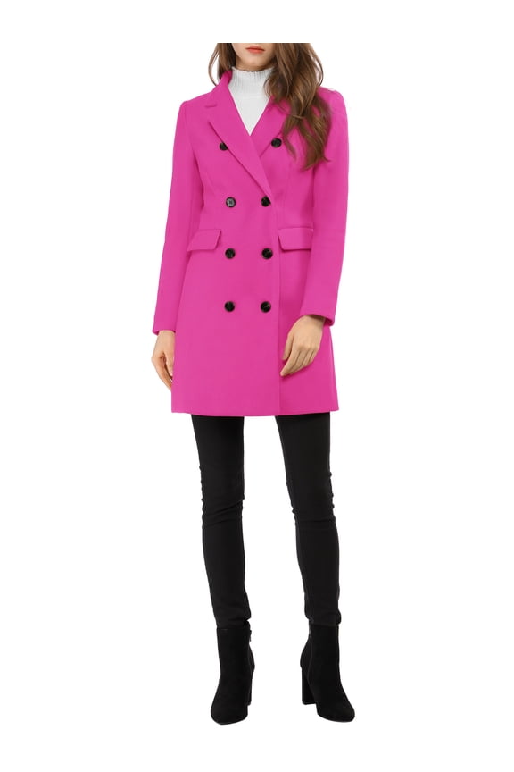 Women's Winter Coat Notched Lapel Double Breasted Trench Coat XS Fuchsia