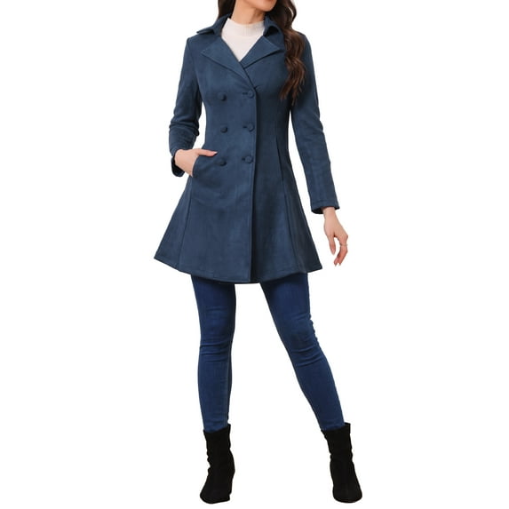 INSPIRE CHIC Women's Notched Lapel Double Breasted Elegant Winter Long Coat