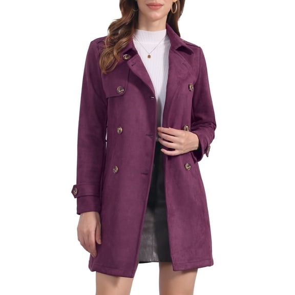 INSPIRE CHIC Women's Notched Lapel Double Breasted Faux Suede Trenchcoat XS Fuschia Pink