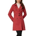thumbnail image 1 of INSPIRE CHIC Women's Notched Lapel Double Breasted Faux Suede Trenchcoat XS Red, 1 of 6