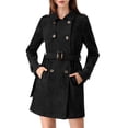 thumbnail image 1 of INSPIRE CHIC Women's Notched Lapel Double Breasted Faux Suede Trenchcoat XS Black, 1 of 9