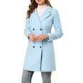 thumbnail image 1 of INSPIRE CHIC Women's Notched Lapel Double Breasted Winter Long Trenchcoat M Light Blue, 1 of 8