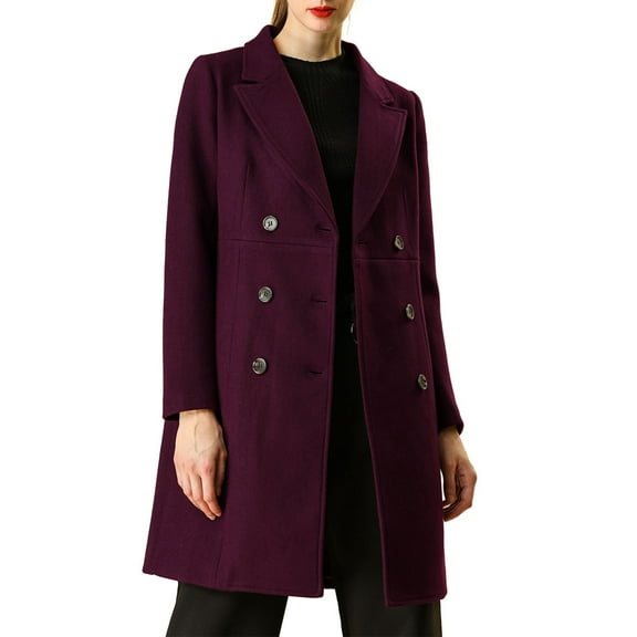 INSPIRE CHIC Women's Notched Lapel Double Breasted Winter Long Trenchcoat M Purplish