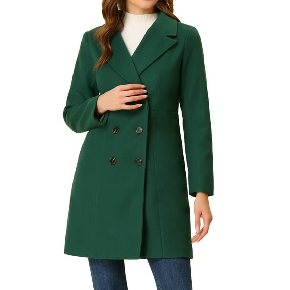 INSPIRE CHIC Women's Notched Lapel Double Breasted Winter Long Trenchcoat L Green