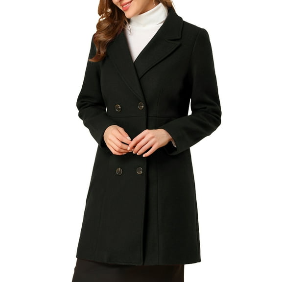INSPIRE CHIC Women's Notched Lapel Double Breasted Winter Long Trenchcoat S Black