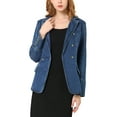 thumbnail image 1 of INSPIRE CHIC Women's Notched Lapel Long Sleeve Button Denim Jacket with Pockets M Dark Blue, 1 of 7