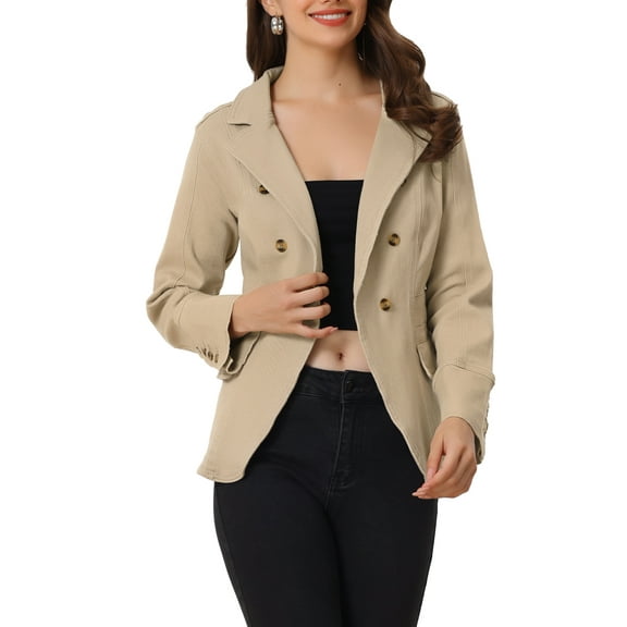 INSPIRE CHIC Women's Notched Lapel Long Sleeve Button Denim Jacket with Pockets XS Khaki
