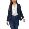 thumbnail image 1 of INSPIRE CHIC Women's Notched Lapel Long Sleeve Button Denim Jacket with Pockets S Black-Blue, 1 of 6