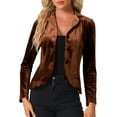 thumbnail image 1 of INSPIRE CHIC Women's Notched Lapel Long Sleeve Button Velvet Blazer M Brown, 1 of 6