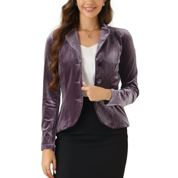 INSPIRE CHIC Women's Notched Lapel Long Sleeve Button Velvet Blazer S Deep Purple