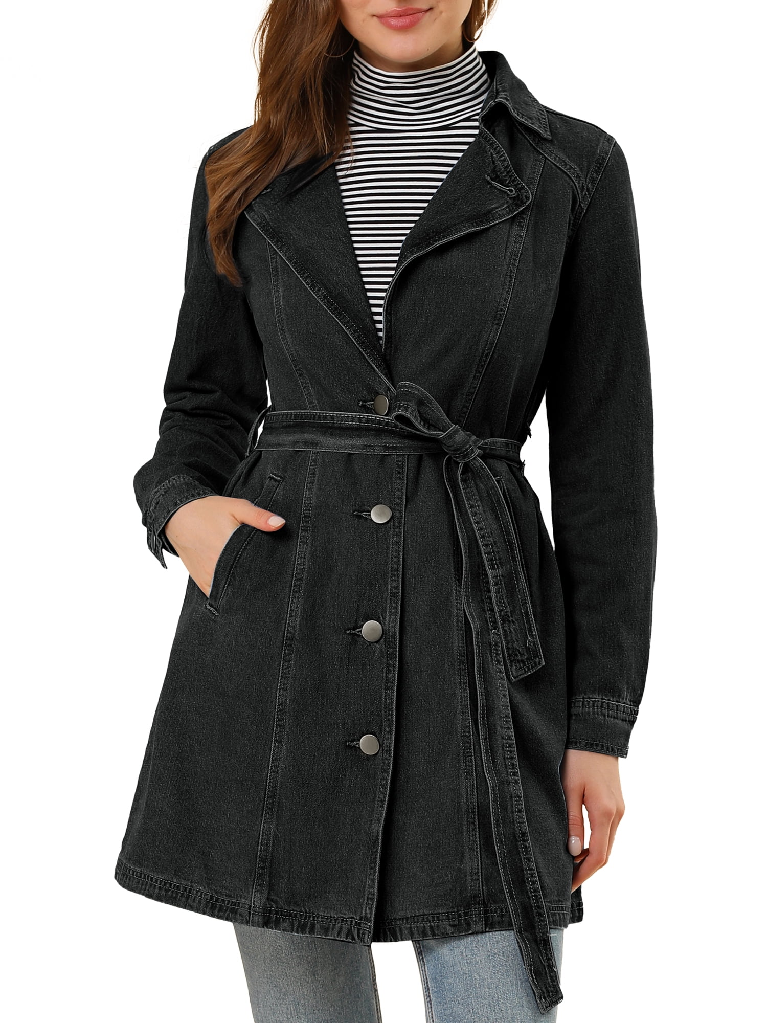 Women's Large Denim Lapel Long Sleeve Dress Coats