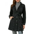 thumbnail image 1 of INSPIRE CHIC Women's Notched Lapel Long Sleeves Button Belted Long Denim Jacket XL Black, 1 of 9