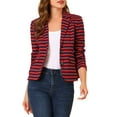 thumbnail image 1 of INSPIRE CHIC Women's Notched Lapel Long Sleeves Button Striped Blazer XL Red Blue, 1 of 9