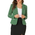 thumbnail image 1 of INSPIRE CHIC Women's Notched Lapel Long Sleeves Button Striped Blazer XS Green White, 1 of 9