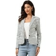 thumbnail image 1 of INSPIRE CHIC Women's Notched Lapel Long Sleeves Button Striped Blazer XS White, 1 of 8