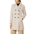 thumbnail image 1 of INSPIRE CHIC Women's Notched Lapel Long Sleeves Double Breasted Mid-Lentgh Overcoat XS Beige, 1 of 8