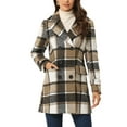 thumbnail image 1 of INSPIRE CHIC Women's Notched Lapel Long Sleeves Double Breasted Plaids Overcoat XS Black Khaki, 1 of 6