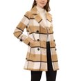 thumbnail image 1 of INSPIRE CHIC Women's Notched Lapel Long Sleeves Double Breasted Plaids Overcoat XS Khaki, 1 of 8