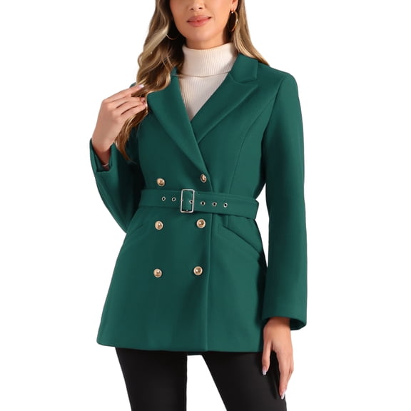INSPIRE CHIC Women's Notched Lapel Long Sleeves Double Breasted Winter Trenchcoat S Dark Green