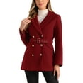 thumbnail image 1 of INSPIRE CHIC Women's Notched Lapel Long Sleeves Double Breasted Winter Trenchcoat M Dark Red, 1 of 6