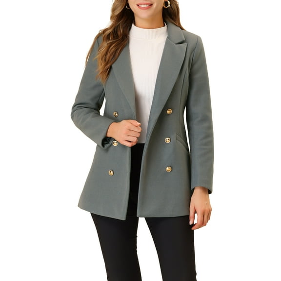 INSPIRE CHIC Women's Notched Lapel Long Sleeves Double Breasted Winter Trenchcoat M Grey