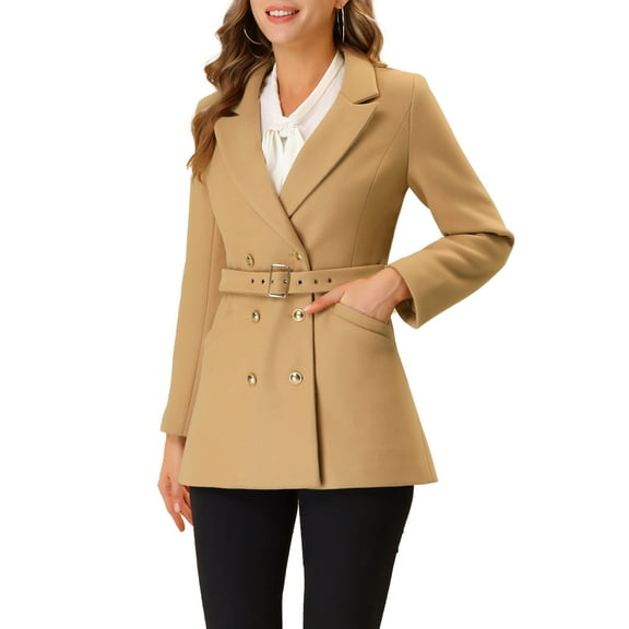INSPIRE CHIC Women's Notched Lapel Long Sleeves Double Breasted Winter Trenchcoat L Khaki