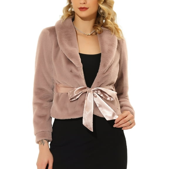 INSPIRE CHIC Women's Fur Coat Fasion Winter Open Front Cropped Jacket Lapel Long Sleeve Fluffy Faux Fur Coat S Dusty Pink